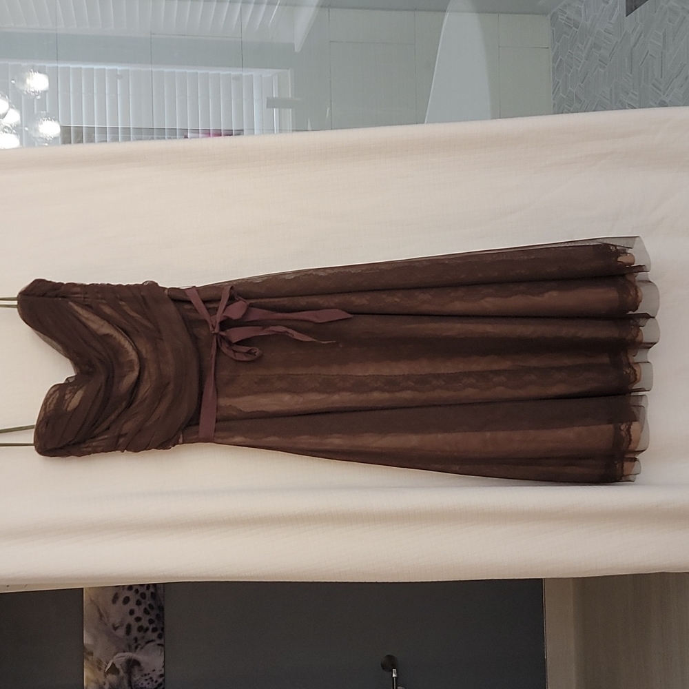 BCBG Strapless Brown Tulle & Lace Cocktail Dress